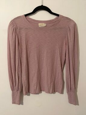Nation LTD Pink Long Sleeve Shirt 100% Pima Cotton Smocked Cuffs Size XS